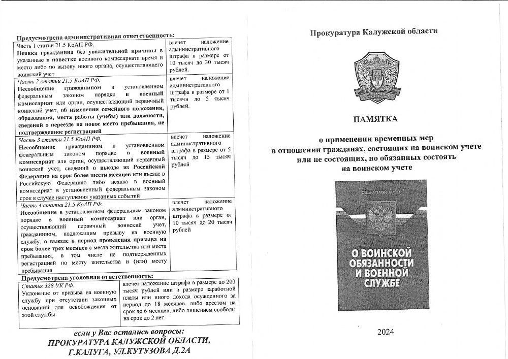 Памятка о применении временных мер в отношении граждан, состоящих на воинском учете или не состоящих, но обязанных состоять на воинском учете